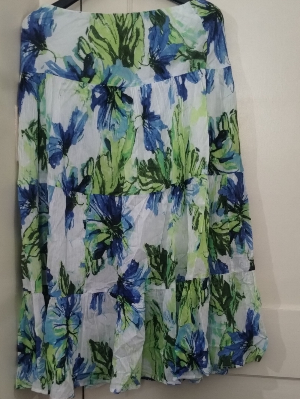 Chaps Blue & Green Floral Tiered Skirt
